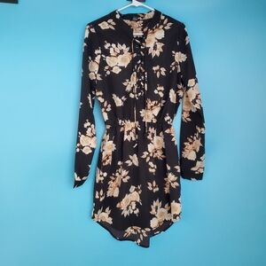 rue21 Long Sleeve Dress Size Small Floral Black Knee Length